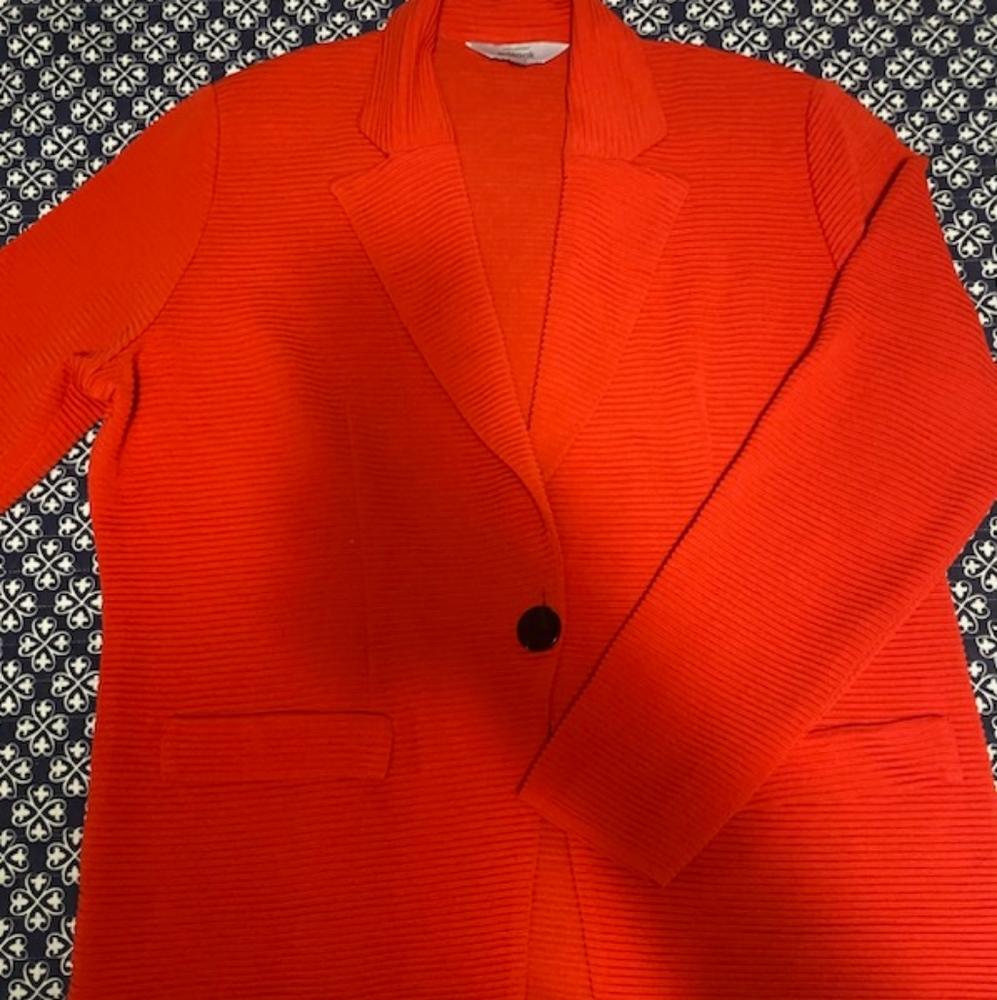Exclusively Misook red/orange ribbed cardigan